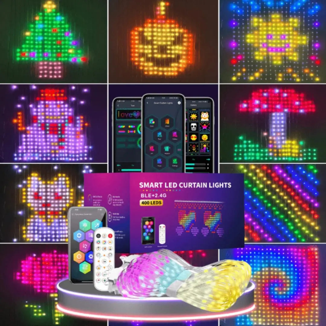 PACK Cortina Inteligente 3D LED + Luces LED Smart 🎇